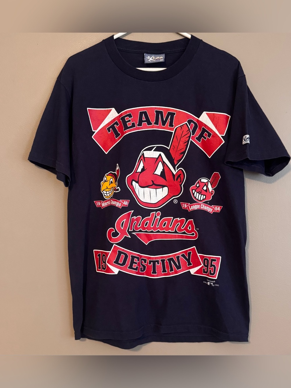 Vintage 1995 Cleveland Indians Team Of Destiny Lee Sports Graphic Tee Men’s Med